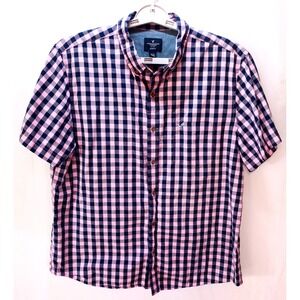 American Eagle Button Down Slim Fit Men's Shirt, XL Pink & Blue Check